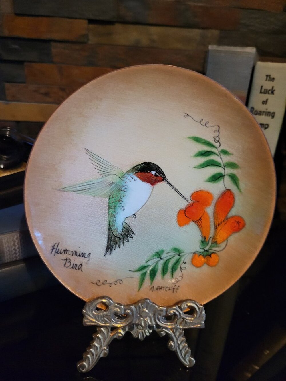 Vintage Margaret Ratcliff Enamel on Copper Hummingbird Dish-Signed